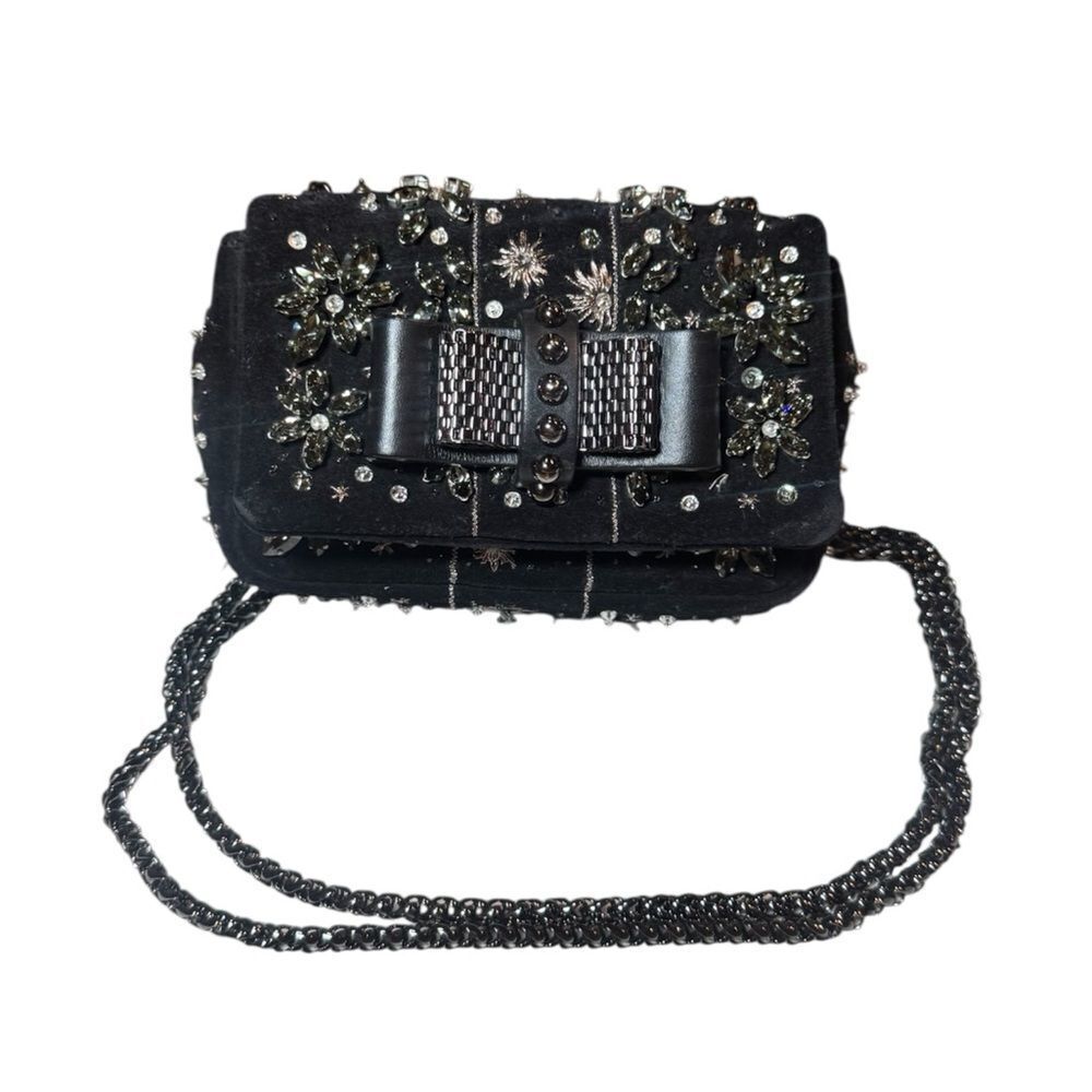 CHRISTIAN LOUBOUTIN Black Suede Sweet Charity Embellished Crossbody Evening Bag